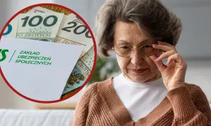 Starsza pani z okularami, w tle pieniądze i dokument ZUS. Czy to już czas na trzynastą emeryturę?