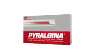 Opakowanie Pyralginy 20 tabletek na ból o dużym nasileniu.
