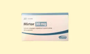 Opakowanie leku Mirtor 30 mg, zawierające 30 tabletek ulegających rozpadowi w jamie ustnej.