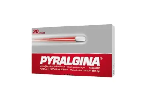 Opakowanie Pyralginy 20 tabletek na ból o dużym nasileniu.