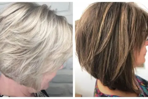 Dwie kobiety z fryzurami bob w odcieniach blond i brązu.