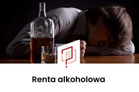 Mężczyzna śpi na stole obok butelki i szklanki z alkoholem. Temat: renta alkoholowa.