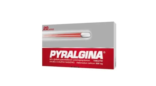 Opakowanie Pyralginy 20 tabletek na ból o dużym nasileniu.