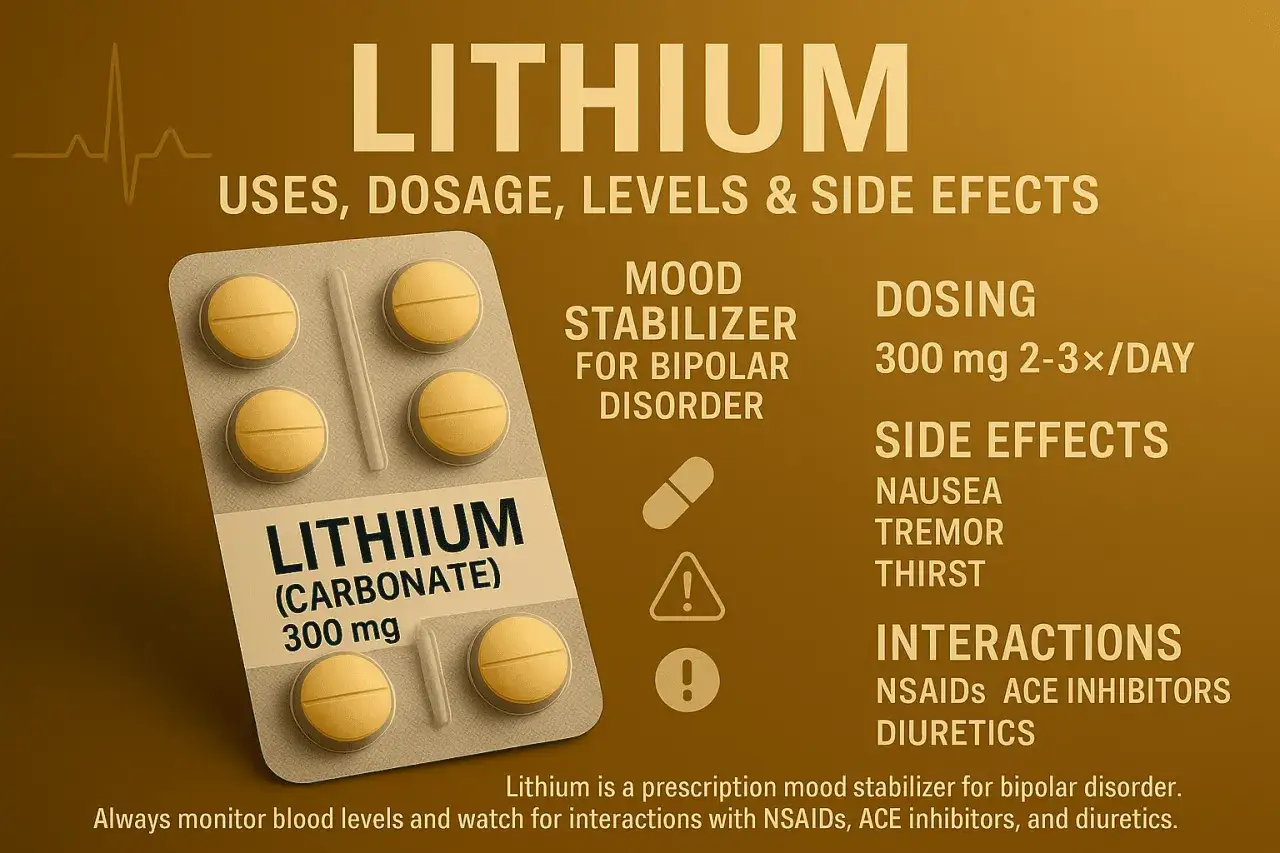 Tabletki litu (karbonat) 300 mg, stabilizator nastroju dla zaburzeń dwubiegunowych. Informacje o dawkowaniu, skutkach ubocznych i interakcjach.